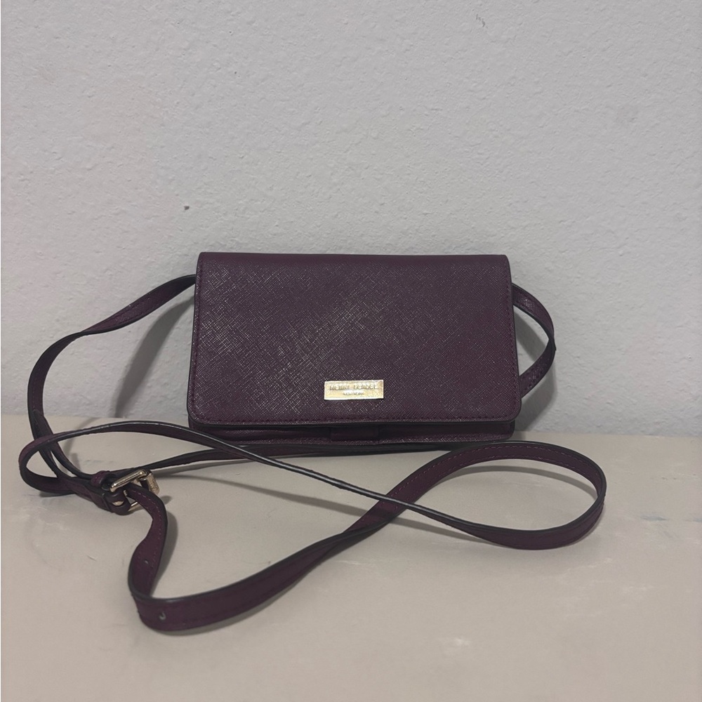Henri Bendel maroon crossbody gold hardware phone carrier wallet